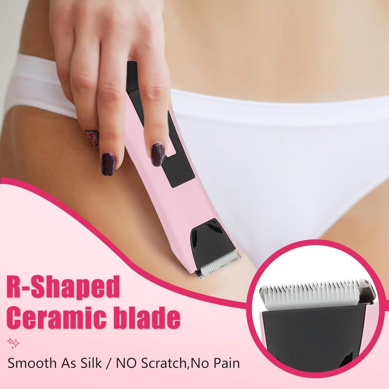 Bomic 2-in-1 Bikini Trimmer for Women - Electric Razor & Pubic Hair Shaver with LED Light & Display, IPX7 Waterproof, USB-C Fast Charge, Travel Lock, Ceramic Blades for Body/Underarm/Leg, Painless Grooming - Image 2